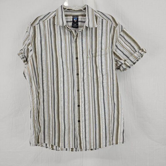 Kuhl Shirt Large Men Button Down Short Sleeve Texured Multicolor Striped - Picture 1 of 7